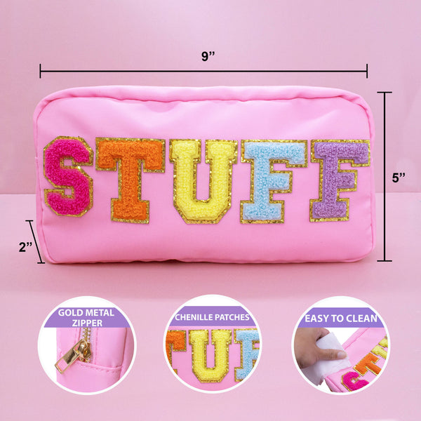 Natalia - Preppy Nylon Chenille Letter Travel Makeup Pouch - STUFF