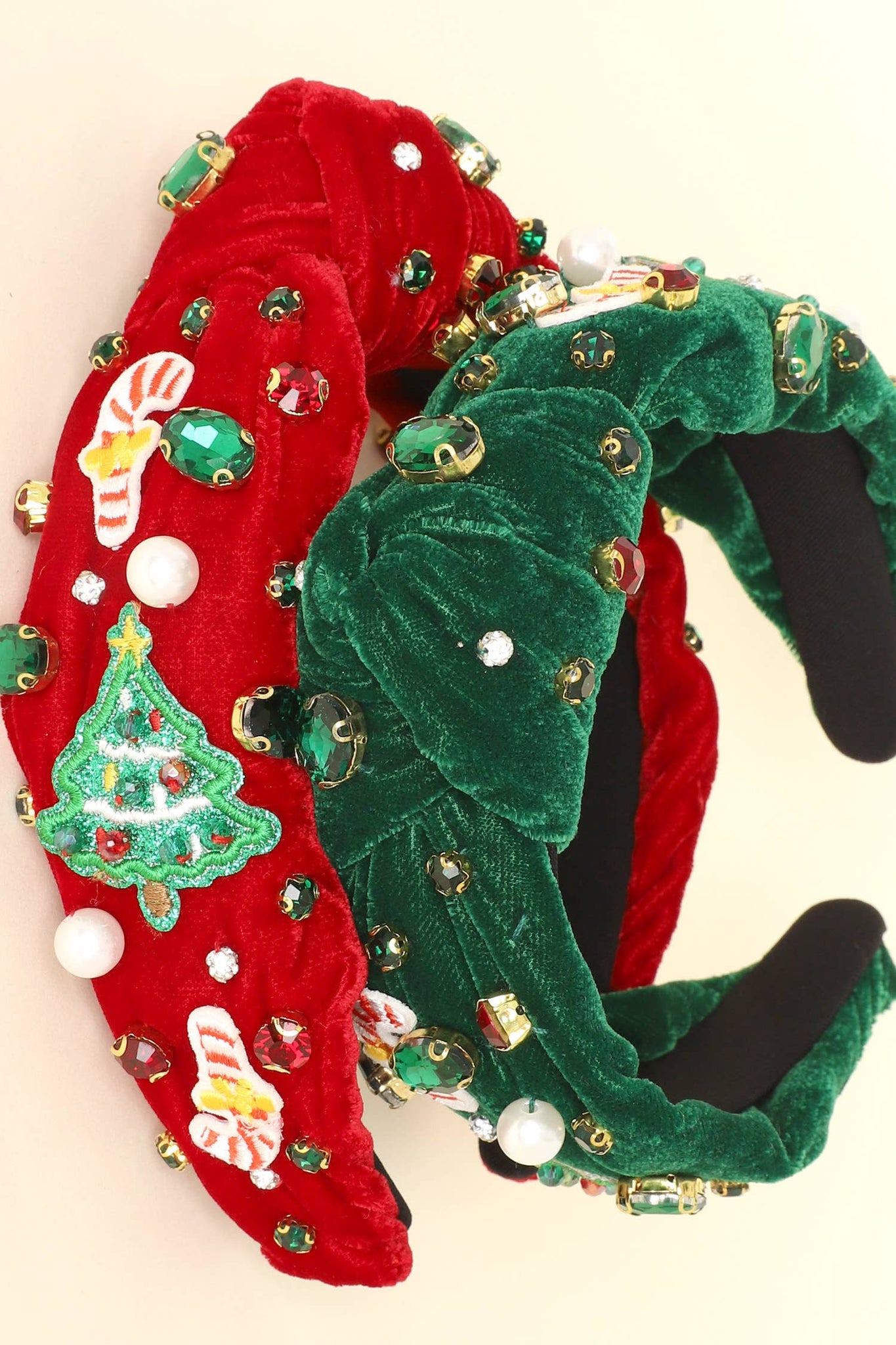 Sophia Collection - Christmas Theme Jeweled Top Knotted Headband : Red