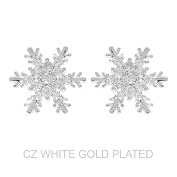 Sophia Collection - White Gold Plated CZ Snowflake Post Earrings