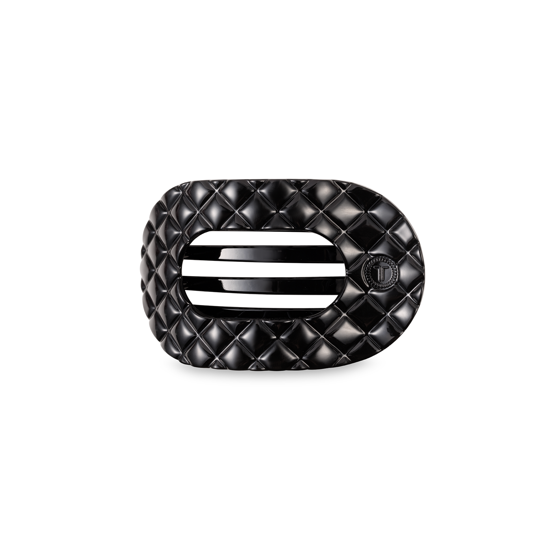 TELETIES - Flat Round Hair Clip | Small | Jet Black Quilted