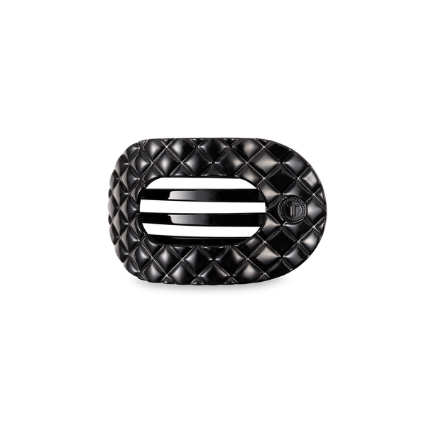 TELETIES - Flat Round Hair Clip | Small | Jet Black Quilted