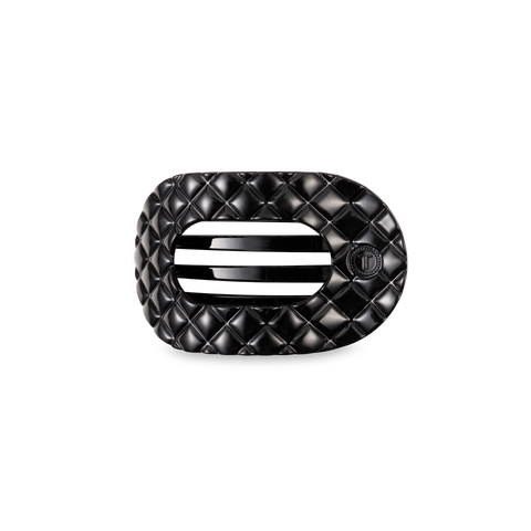TELETIES - Flat Round Hair Clip | Small | Jet Black Quilted