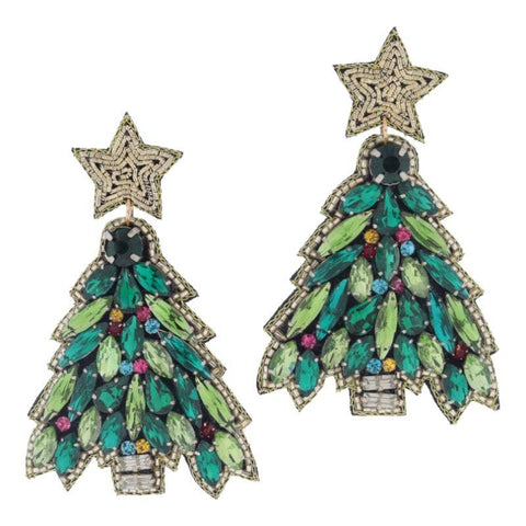 Jane Marie - Star Post with Green Crystal Christmas Tree Earrings