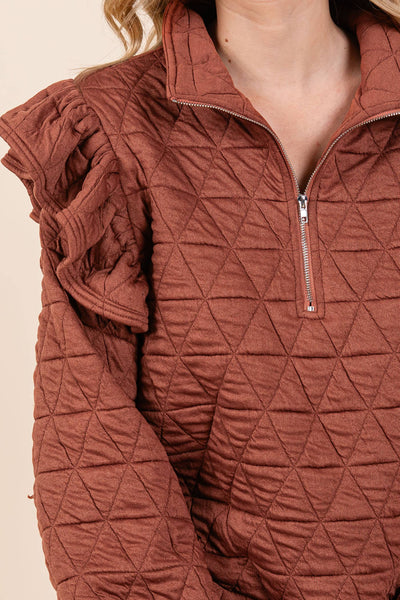 GeeGee Clothing - Quilted Half-Zip Pullover Top, MT50766: Cream / S