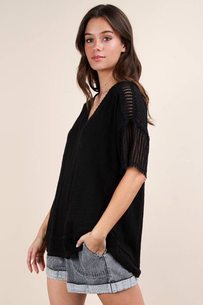 VERY J - NT12088X-PLUS SIZE Oversized Contrast Knit Comfy Casual Top: IVORY / 1XL-2XL-3XL/3-2-1