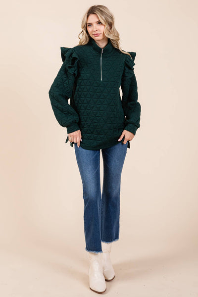 GeeGee Clothing - Quilted Half-Zip Pullover Top, MT50766: Cream / M