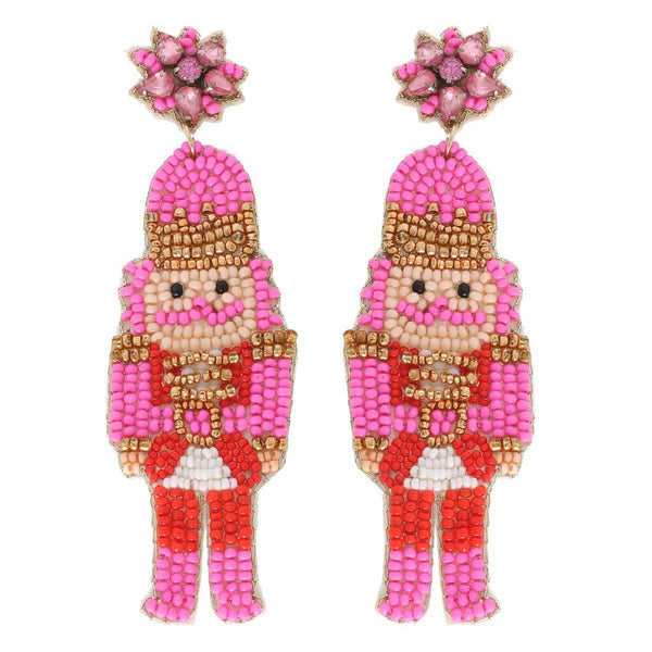 Sophia Collection - Nutcracker Christmas Beaded Drop Earrings: Red