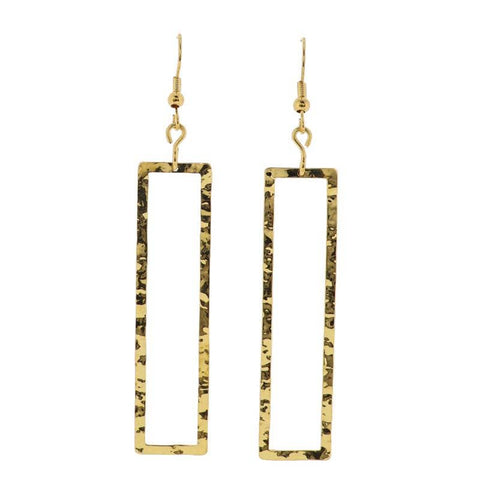 Jane Marie - 18K Gold Plated Gold Hammered Open Rectangle Earrings