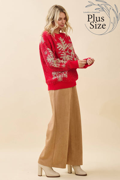 GeeGee x Lovelo - Plus Festive Red Snowflake Sweater OT51852PL: Red / 2XL