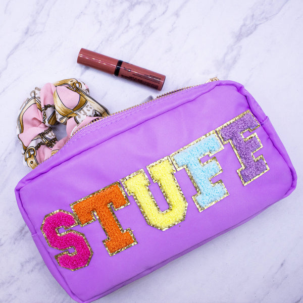 Natalia - Preppy Nylon Chenille Letter Bag Travel Makeup Pouch - STUFF