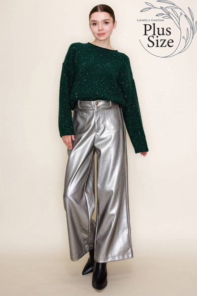 GeeGee x Lovelo - Plus Glitter Knit Sweater OT51787PL: Hunter Green / 1XL