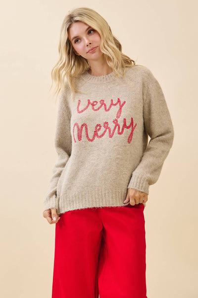 GeeGee x Lovelo - 'Very Merry' Knit Sweater CT52386: Taupe / L