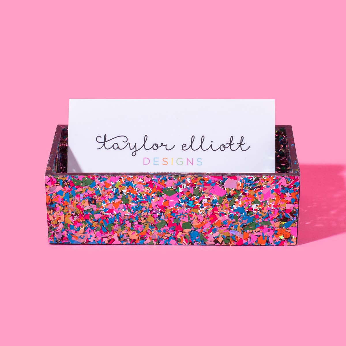 Taylor Elliott Designs - *ON SALE* Acrylic Business Card Holder - Colorful Confetti
