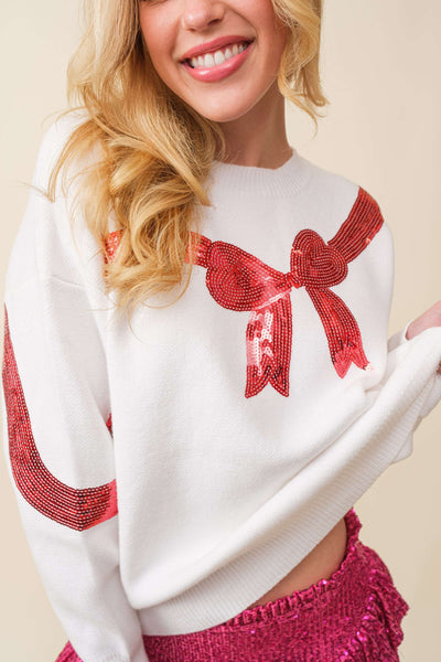 Christmas Gift Bow Sequin Trim Sweater