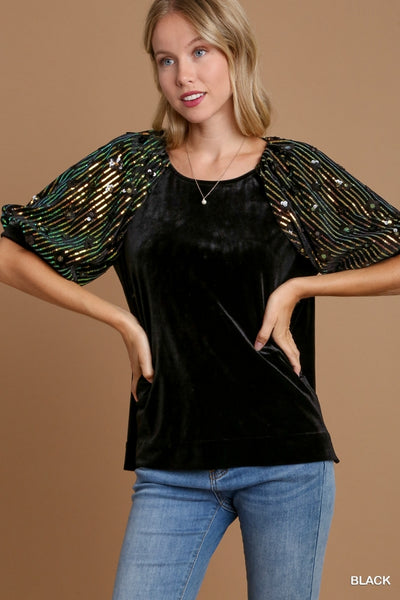 Black Velvet Top with Sequins