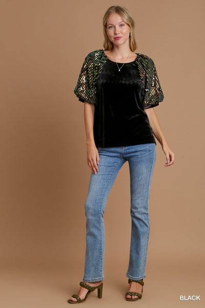 Black Velvet Top with Sequins