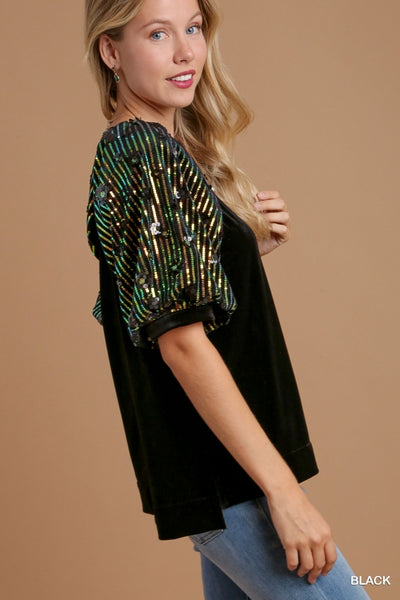 Black Velvet Top with Sequins