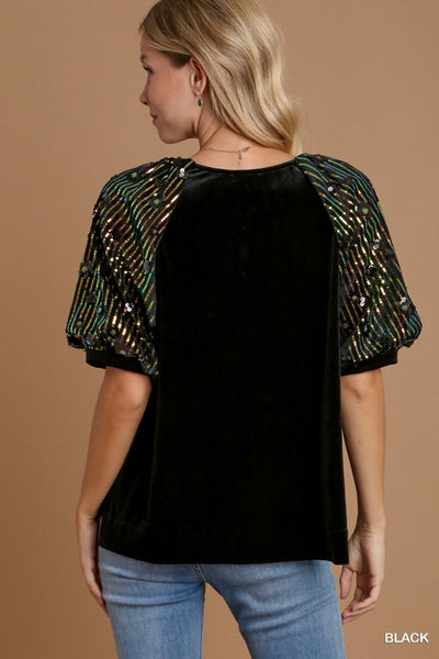 Black Velvet Top with Sequins