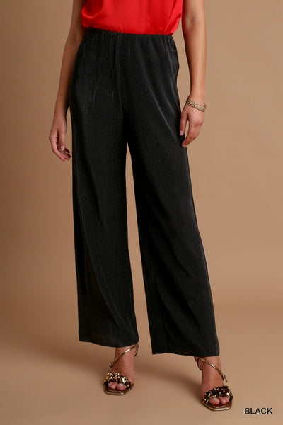 Black Pleated Satin Pants by