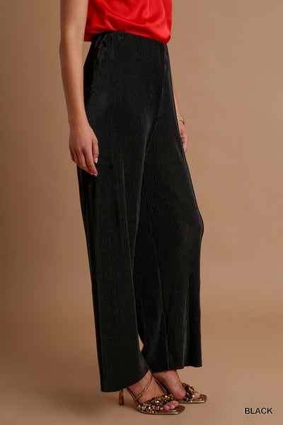 Black Pleated Satin Pants by