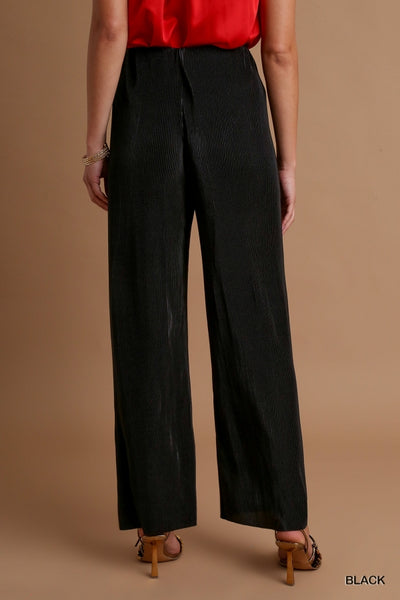 Black Pleated Satin Pants by