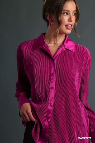 Magenta Pleated Satin Top