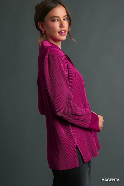 Magenta Pleated Satin Top