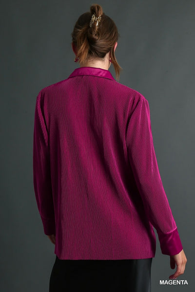 Magenta Pleated Satin Top