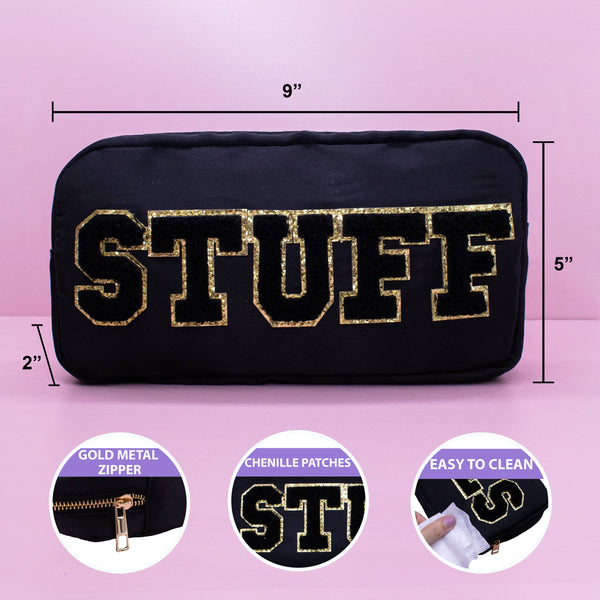 Natalia - Preppy Nylon Chenille Letter Travel Makeup Pouch - STUFF