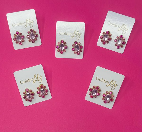 Golden Lily - Fall Statement Stud Earrings - Dark Pink and Light Pink