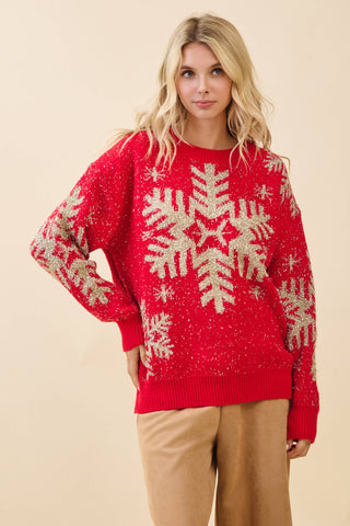 GeeGee x Lovelo - Festive Red Snowflake Sweater OT51852: Red / L