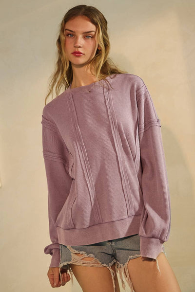 Oddi - Acid Washed Thermal Textured Pullover: Washed Blue / M