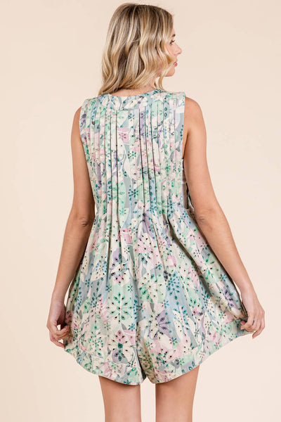 GeeGee Clothing - Plus Floral Eyelet Lace Pleated Romper, OR51432PL: Green Multi / 1XL