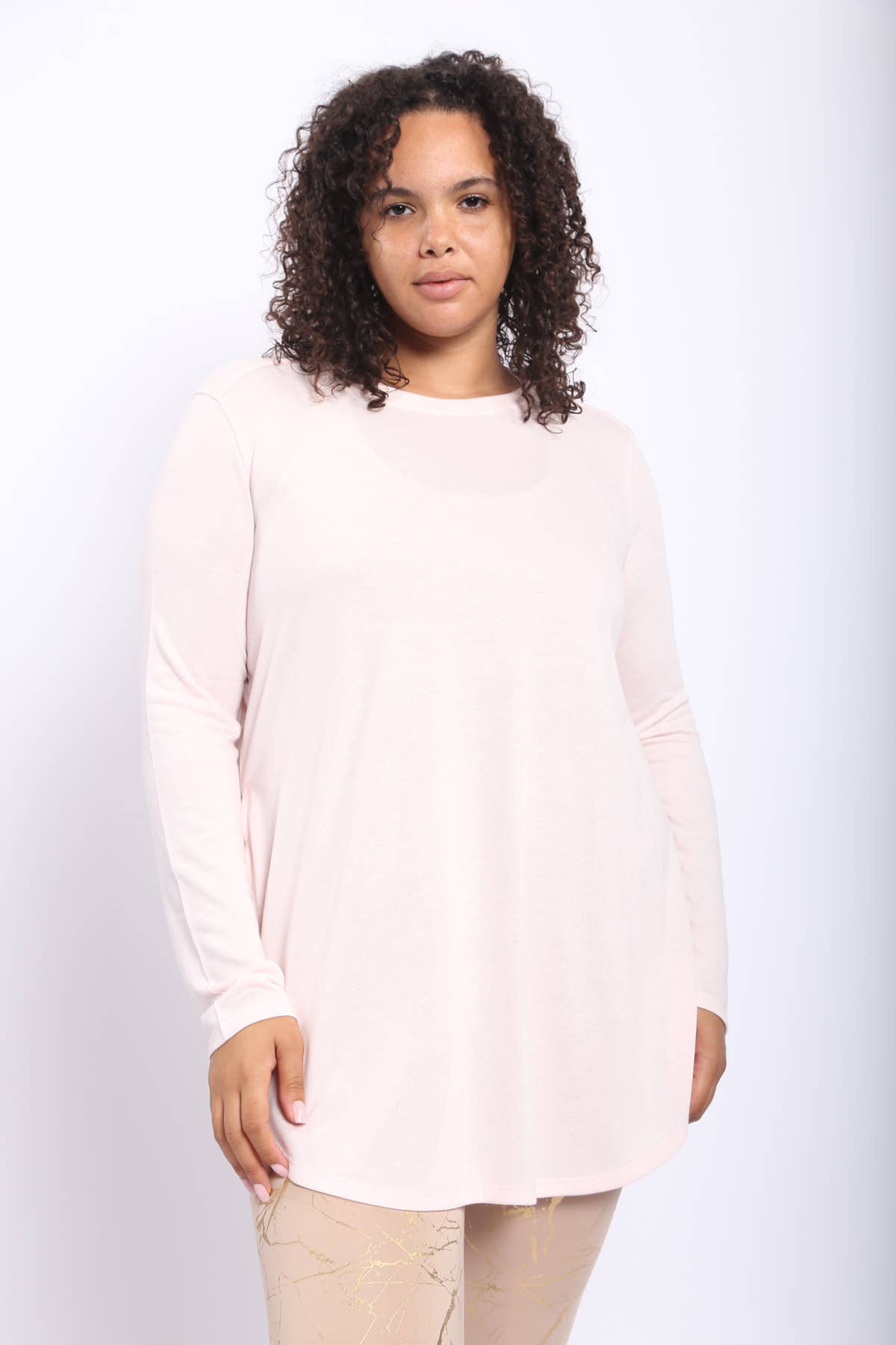 Mono B - CURVY Long Sleeve Flow Top with Side Slits: PINK / 1XL:2XL:3XL (2:2:2)