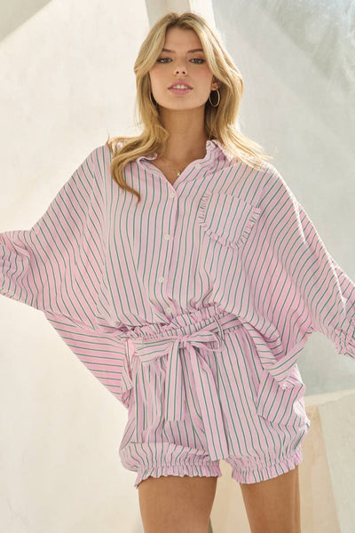 Oddi - Plus Striped Button Down Oversized Shirts: Blue Stripe / XL