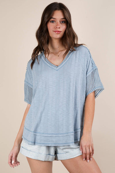 VERY J - NT12088-Oversized Contrast Knit Comfy Casual Top: IVORY / S-M-L/2-2-2