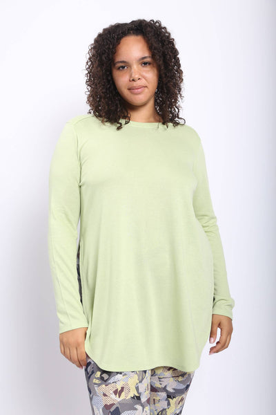Mono B - CURVY Long Sleeve Flow Top with Side Slits: PINK / 1XL:2XL:3XL (2:2:2)