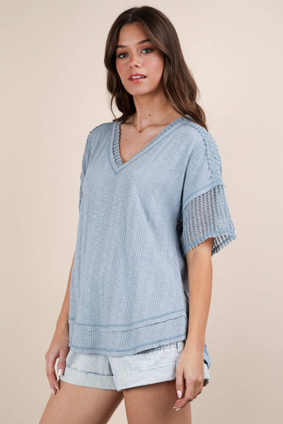 VERY J - NT12088-Oversized Contrast Knit Comfy Casual Top: IVORY / S-M-L/2-2-2