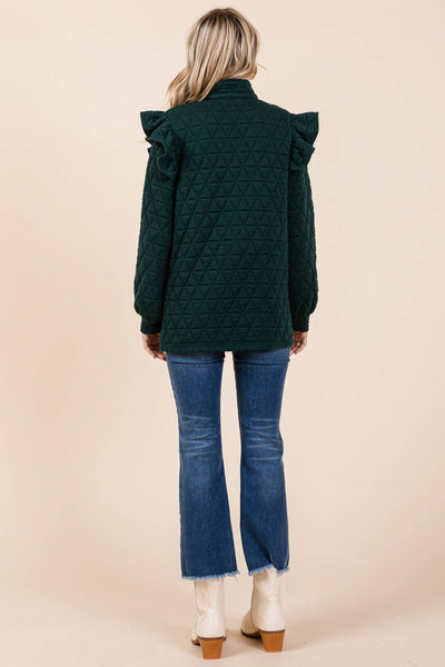 GeeGee Clothing - Quilted Half-Zip Pullover Top, MT50766: Cream / S