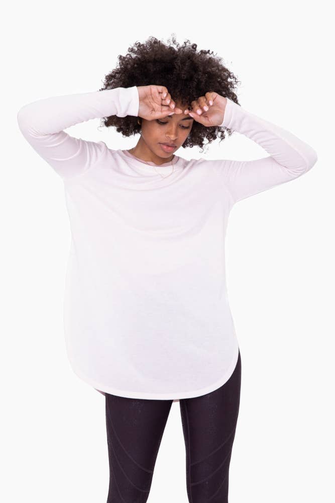 Mono B - Long Sleeve Flow Top with Side Slit: PINK / S:M:L (2:2:2)