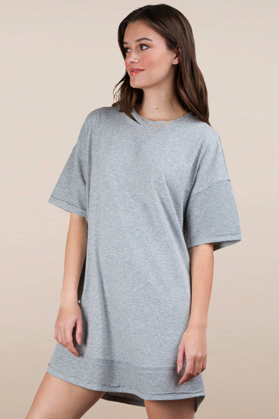 VERY J - ND31645-Mineral Washed Comfy Casual Knit Mini Dress: BLACK / S-M-L/2-2-2