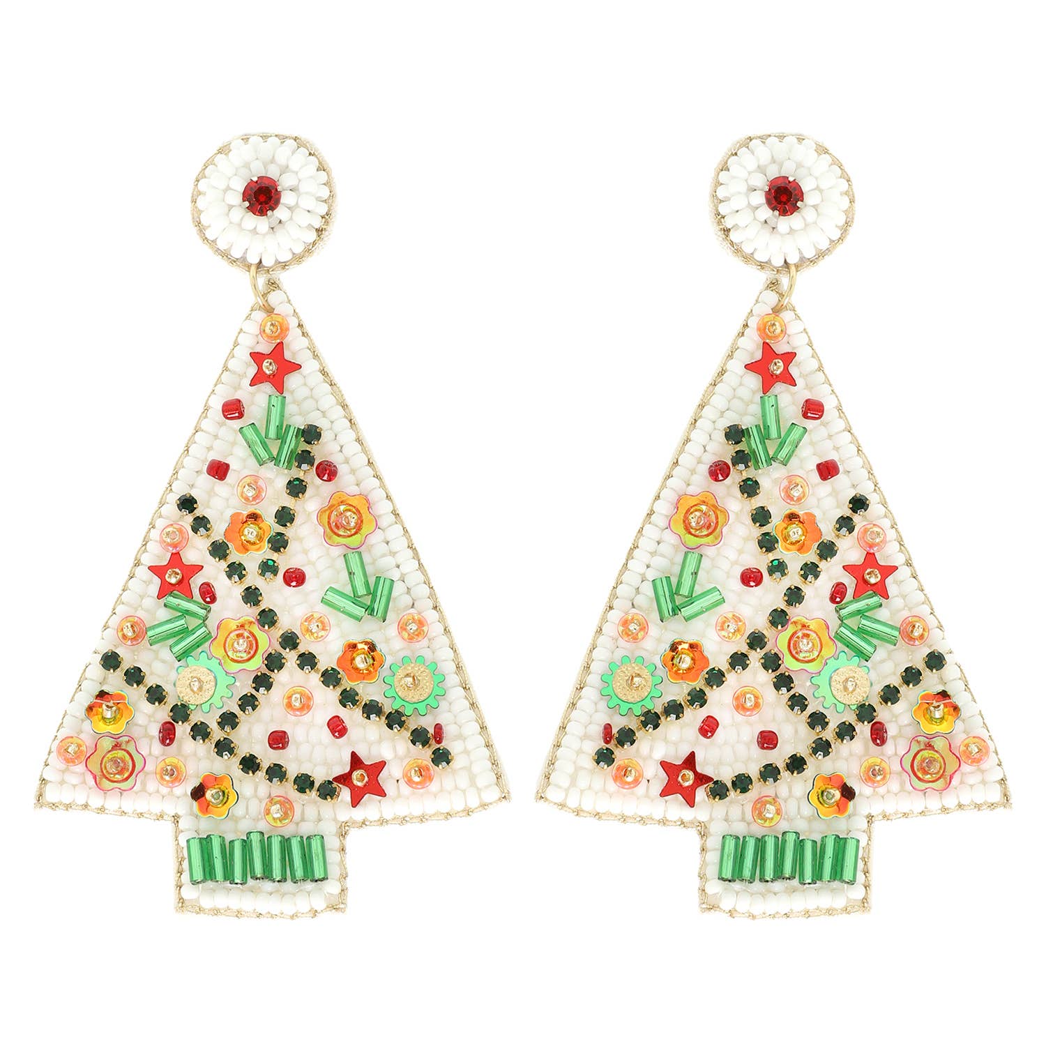 Sophia Collection - Christmas Tree Jeweled Post Earrings : White