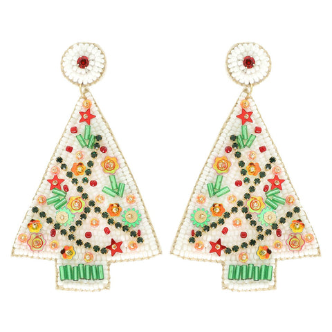 Sophia Collection - Christmas Tree Jeweled Post Earrings : White