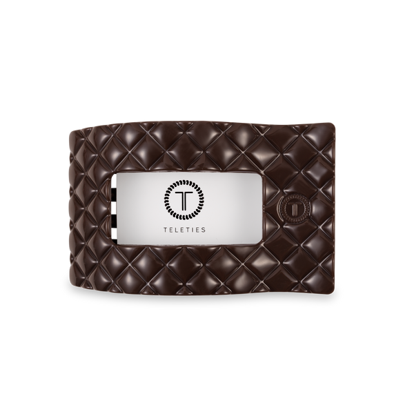 TELETIES - Flat Rectangle Hair Clip | Medium | Truly Taupe Quilted
