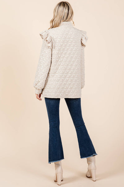 GeeGee Clothing - Quilted Half-Zip Pullover Top, MT50766: Cream / S
