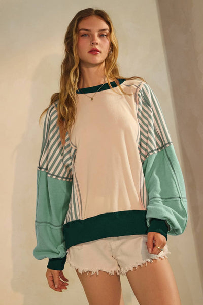 Oddi - Polar Fleece Color Block Sweatshirt: Pink Combo / L