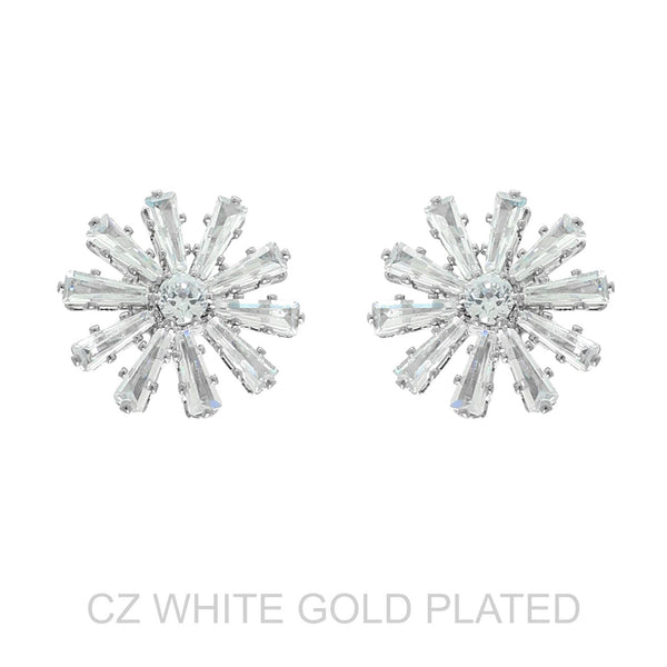 Sophia Collection - White Gold Plated CZ Starburst Post Stud Earrings