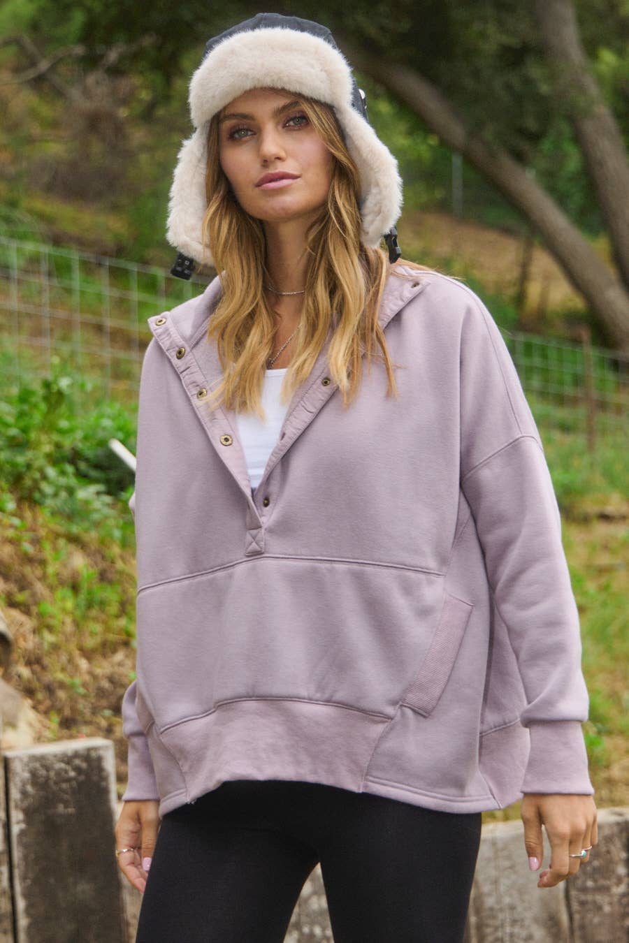 Oddi - Plus Washed High Neck Sweatshirt: Washed Lavender / XL