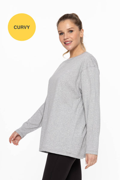 Mono B - CURVY ORGANIC COTTON LONG SLEEVE BOYFRIEND TEE: White / 1XL:2XL:3XL (2:2:2)