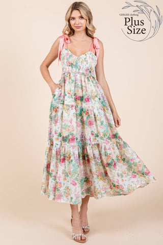 GeeGee Clothing - Plus Floral Eyelet Midi Sundress, MD50542PL: Ivory Multi / 3XL